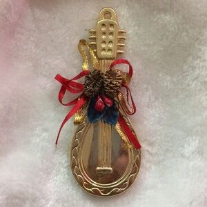 Gold Guitar Christmas Ornament with Red Bow